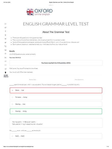 ooe english level test|English Grammar Level Test .